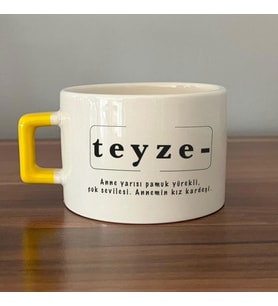 Teyze Baskılı Sarı Kulplu C Fincan