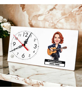 Gitarist Müzisyen Kadın Karikatürlü Masa Saati