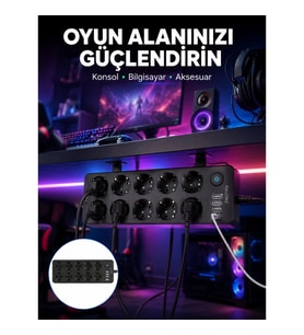 Mey İthalat® USB ve Type-C Çıkışlı 10'lu Akım Korumalı Çoklu Priz Güç Dağıtıcı