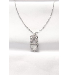 316L Çelik Silver Renk Zirkon Taşlı Kalpli Fiyonk Kolye - TJ-BKO8519