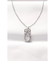 316L Çelik Silver Renk Zirkon Taşlı Kalpli Fiyonk Kolye - TJ-BKO8519