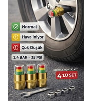 Beylini 4'lü Lastik Basınç Ölçerli Sibop Bisiklet Araba Motosiklet Tekerlek Hava Ölçer 2.4 Bar 35 PSI Set