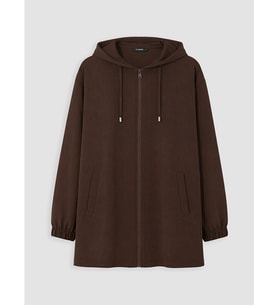 LCW Curve Kahverengi Büyük Beden Kapüşonlu Kadın Sweatshirt Tunik