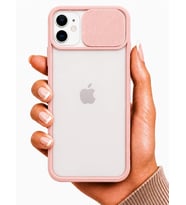 Apple iPhone 12 Pro ile uyumlu Kılıf Slayt Sürgülü Arkası Buzlu Lensi Kapak - Pembe Açık
