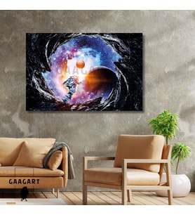 Tekli Yatay Kanvas Duvar Tablosu Uzay Astronot İlistrasyonu