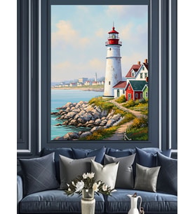 Deniz Kıyısında Deniz Feneri Dekoratif Kanvas - Mdf Ahşap Tablo