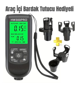 HW-300PRO Oto Boya Kalınlık Ölçer Fe NFe 2000µm + 2 Fonksiyonlu Bardak Tutucu Hediyeli
