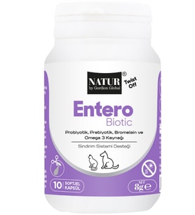 Natur Entero Biotic Kedi Köpek Probiyotik, Prebiyotik, Bromelain ve Omega 3 Softjel Kapsül 10 Adet