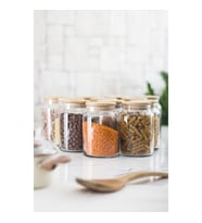 12 Lü Set Bambu Kapaklı Cam Kavanoz & Erzak Saklama Kabı 800 ml Orta Boy ( Vakum Kapak )