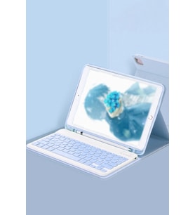 Pilelistore   iPad Pro 11 (2024) Kılıf KC01 Smart Klavyeli Tablet Kılıfı - Açık Mavi