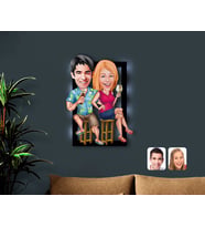 BK Gift Kişiye Özel Sevgililer Karikatürlü 3D Led Işıklı Ahşap Tablo-51