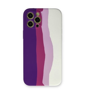 Iphone 12 Kılıf Ebruli Lansman Silikon - Mor-Beyaz
