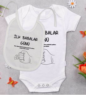BK Kids İlk Babalar Günü Tasarımlı Bebek Body Zıbın ve Mama Önlüğü Hediye Seti - Model 2