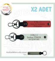Hız Severlere Özel, İsim Plaka ve 0 Rh (-) Kan Grubu Yazılı x2 Anahtarlık Set, Nar Çiçeği-Beyaz-Gr