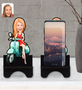 BK Gift Kişiye Özel Kadın Karikatürlü Ahşap Biblo Telefon Standı-24