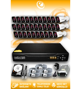 ELITCAM 32 Kameralı Kare 32 Dış Kamera Set 2 TB HDD Full HD Gece Görüşlü Güvenlik Kamerası Sistemi