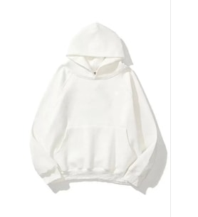 3 İplik Pamuklu Unisex Kapşonlu Sweetshirt - Beyaz