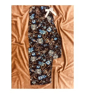Cepsiz Çiçek Motifli Viskon Yazlık Kadın Pijama Altı (Siyah)