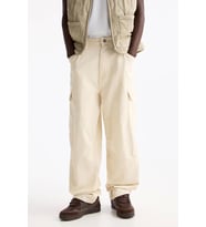 Oversize %100 Cotton Erkek Kot Kargo Pantolon Bej