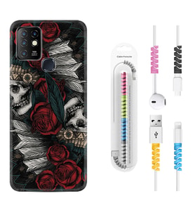 INFINIX Hot 8 9 10 11S Hot 10 Play 10T Kılıf Kablo Koruma Spiral Silikon Skull Rose 1673