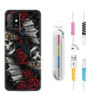 INFINIX Hot 8 9 10 11S Hot 10 Play 10T Kılıf Kablo Koruma Spiral Silikon Skull Rose 1673