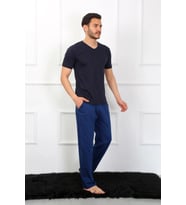 Erkek Penye 3'lü Lacivert V Yaka Pijama Takımı