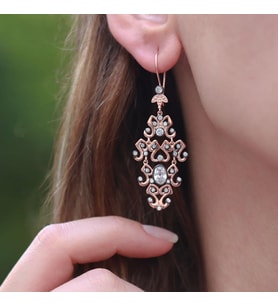 Dantel Desen Zirkon Taşlı Rose Gold Kaplama Gümüş Küpe
