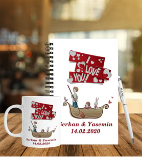Sevgililer Gününe Özel Ahşap Defter Kalem & Kupa Hediye Seti 8