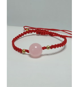 Pembe Kuarz Kırmızı Makrome Bileklik