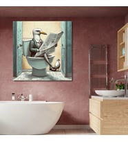 Tekli Kare Kanvas Banyo Tablosu Gazete Okuyan Çizgisel Martı