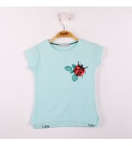 Kız Çocuk Tişört Uğur Böceği Nakışlı (Mint Yeşili)