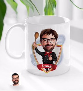 BK Gift Kişiye Özel İsimli Erkek Chef Karikatürlü Beyaz Kupa Bardak-1