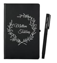Kişiye Özel Siyah Defter ve Siyah Roller Kalem Hediye Seti