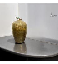 40 cm Döküm Aliminyum Gold Eskitme Kapaklı Vazo (Altın)