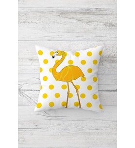 Puantiye Flamingo Desen Çift Tarafı Baskılı Gizli Fermuar Yastık Kılıfı Kırlent Koltuk Yastık Kılıfı (Beyaz-Sarı)
