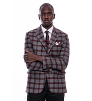 Ekose Sivri Yaka Slim Fit Bordo Erkek Ceket - Wessi