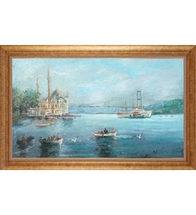 Çerçeveli Paspartulu Manzara Tablo bm0912 (Gold)