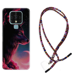 Tecno Camon 16 18P Pova Kılıf Boyun Asklı Rasta Silikon Wolf and Moon 1380