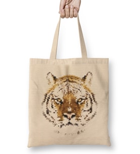 Geometric Animal Tiger Bez Çanta Uzun Saplı