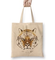 Geometric Animal Tiger Bez Çanta Uzun Saplı