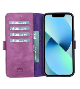 Apple iPhone 13 Pro Max Uyumlu Deri Cüzdanlı Kılıf Rustik Mor