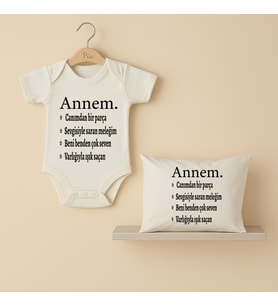 Pia Baby B22 %100 Pamuk ANNEM Yazılı Bebek Body Ve Yastık Kılıfı (Ekru)