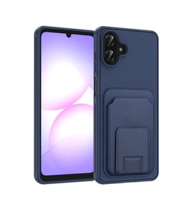 Coverzone Samsung Galaxy A07 ile Uyumlu K?l?f Z-Bikart Kart B�lmeli Standl? Kilif, Deri Dokulu Y�zey, Darbe Emici Kenar Koruma, Arka Kapak Tasar?m? Galaxy A07 kilif Lacivert