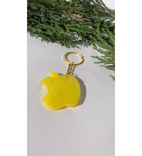 Parlak Limon Sarısı Renkli Apple Elma Şekil Gold Aksesuarlı Epoksi Anahtarlık El Yapımı Hediyelik