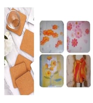 AHŞAP BARDAK ALTLIĞI 4 ADET ÇİÇEK DESEN 9x9cm