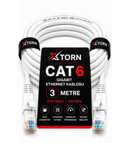 TORN CAT6 Ethernet Kablosu 3 Metre RJ45 LAN İnternet Modem Router Bilgisayar Kablosu