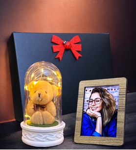 Kişiye Özel Fotoğraflı Led Işıklı Fanus, Siyah Hediye Kutusunda (Model 4)