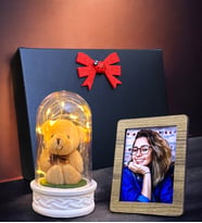 Kişiye Özel Fotoğraflı Led Işıklı Fanus, Siyah Hediye Kutusunda (Model 4)