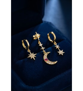 Gold Renk 3 lü Ay ve Yıldız Model Küpe