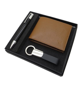 Signator D240 Kişiye Özel Set - Deri Cüzdan + Krom Anahtarlık + Siyah Krom Kalem Seti  İsme Özel Hediyelik Set (Karışık)